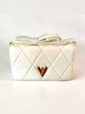 Valentino Orlandi White Quilted Crossbody Bag with Gold V Logo